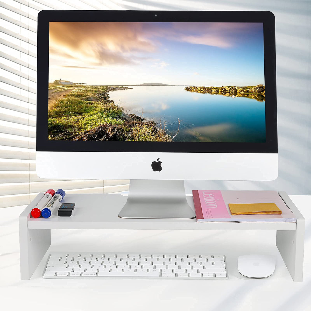 KINLINK Solid Wood Monitor Stand Riser, Monitor Riser with 2 Adjustable Height, 15.8 inch Computer