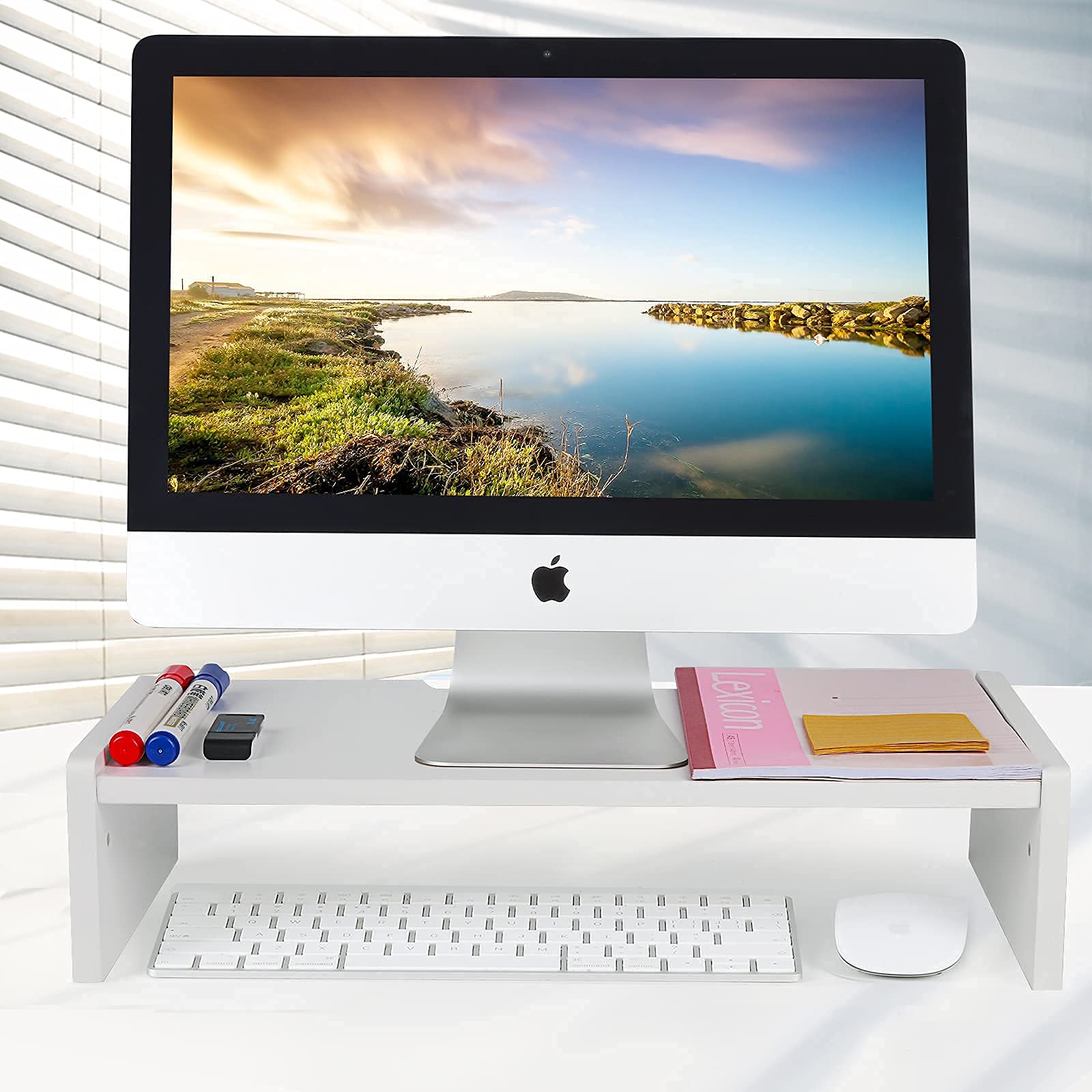 KINLINK Solid Wood Monitor Stand Riser, Monitor Riser with 2 Adjustable Height, 15.8 inch Computer