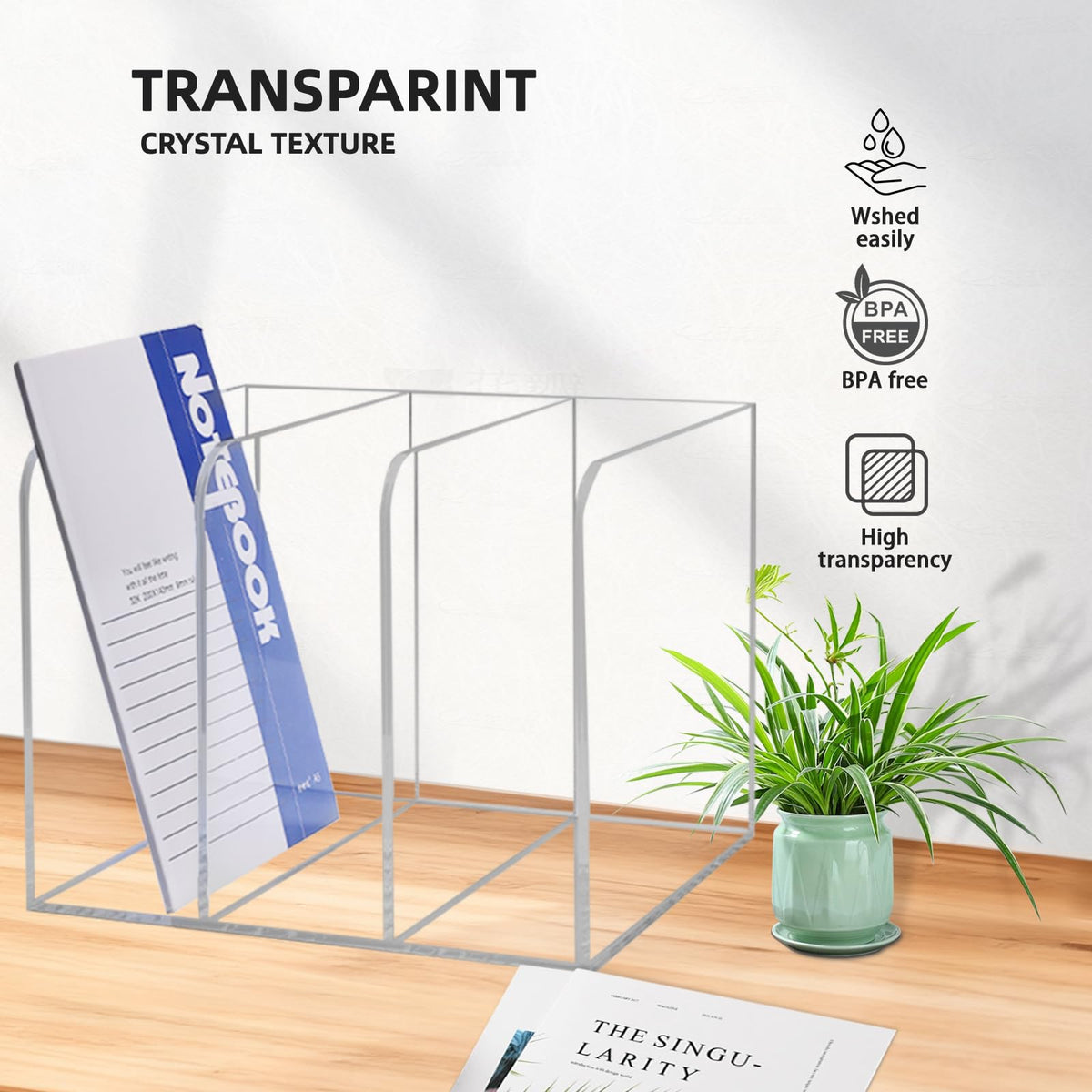 HMXLJJY Clear Acrylic Magazine Holder with 3 Compartments, Desktop File Organizer, Vertical