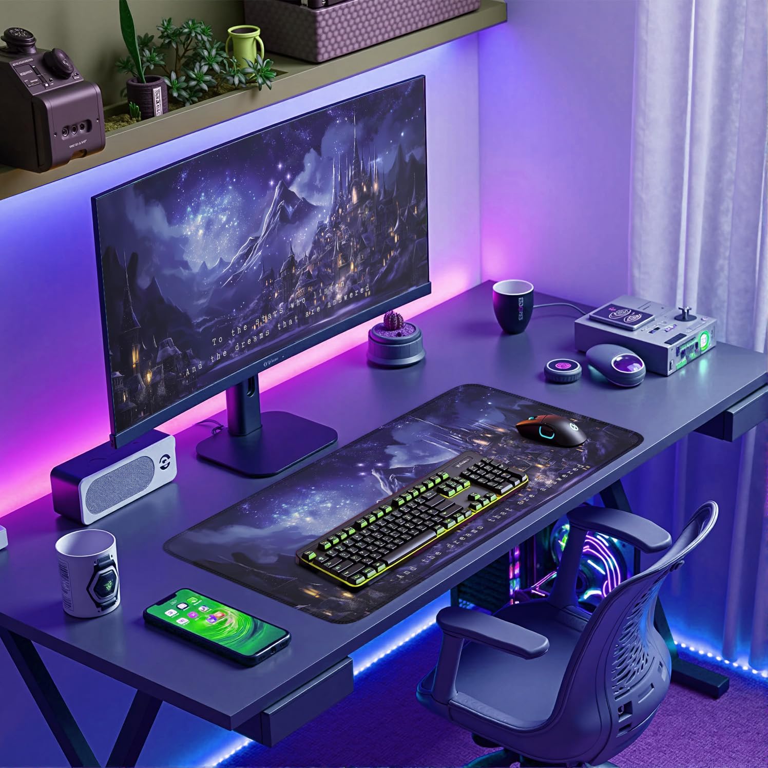 Purple Velaris Desk Mat Acotar Desk Mat Night Castle Fantasy Mouse Pad Large for Desk Computer