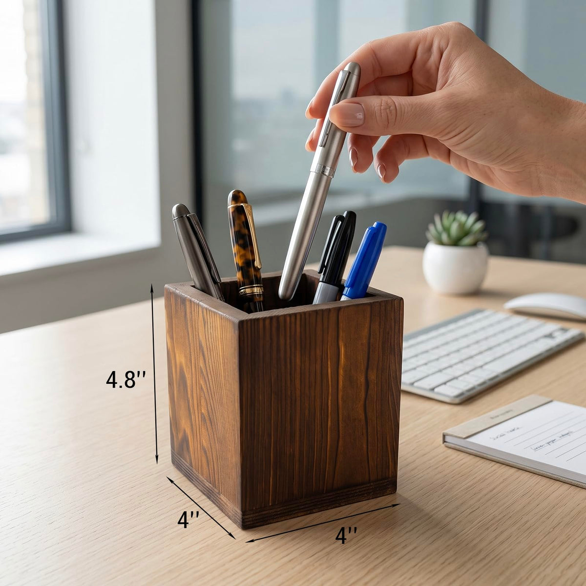 MyGift 2pc Natural Wood Pen Holder Pencil Cup, Desktop Organizer