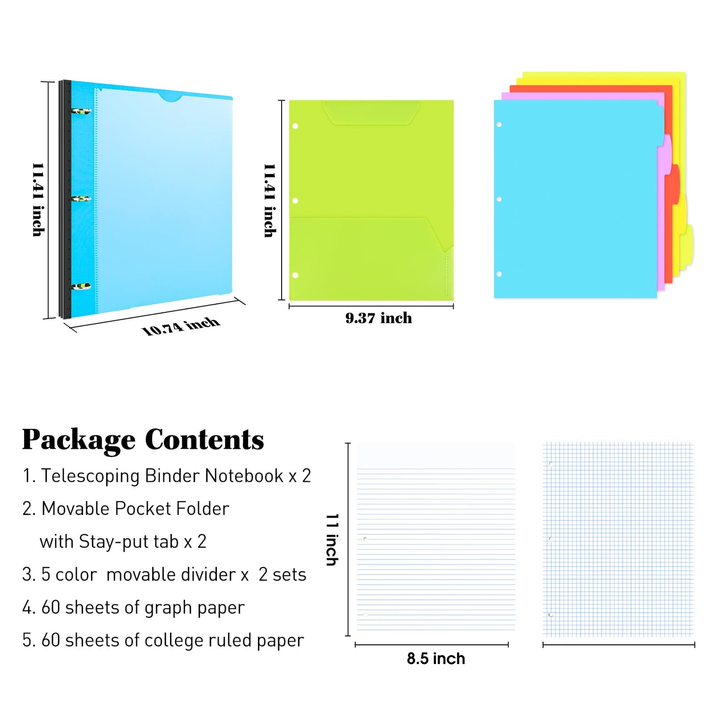 INFUN All-in-one Telescoping Binder Notebook - 2PCS, Refillable 3 Ring Notebook Binder with 1