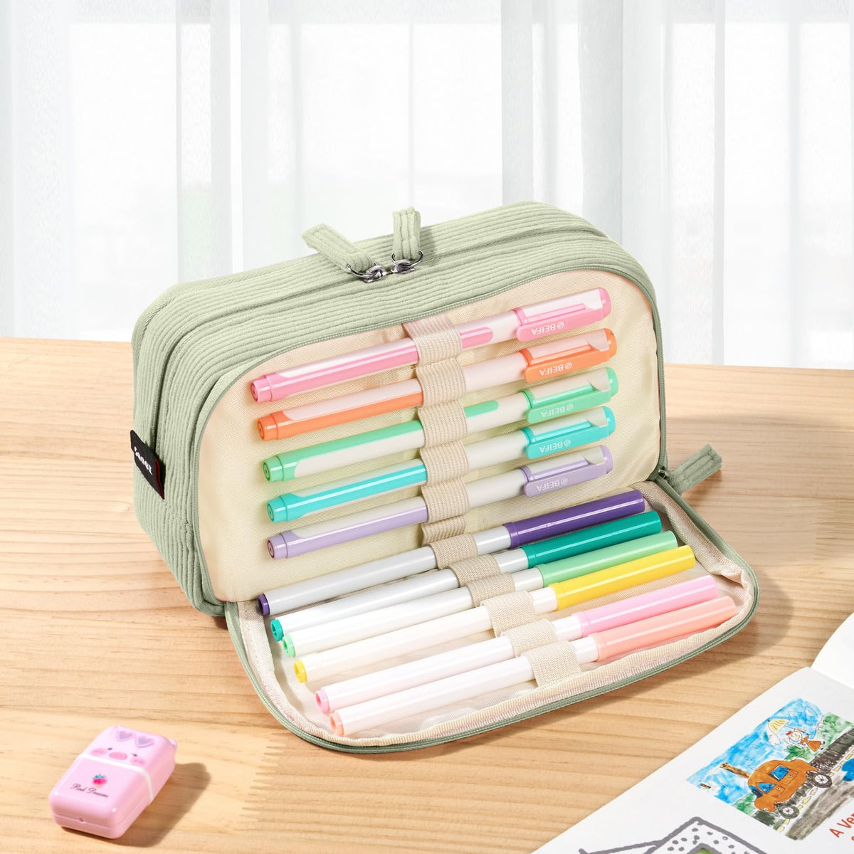 Sooez Big Capacity Pencil Case Pen Pouch, Soft Corduroy Pencil Bag