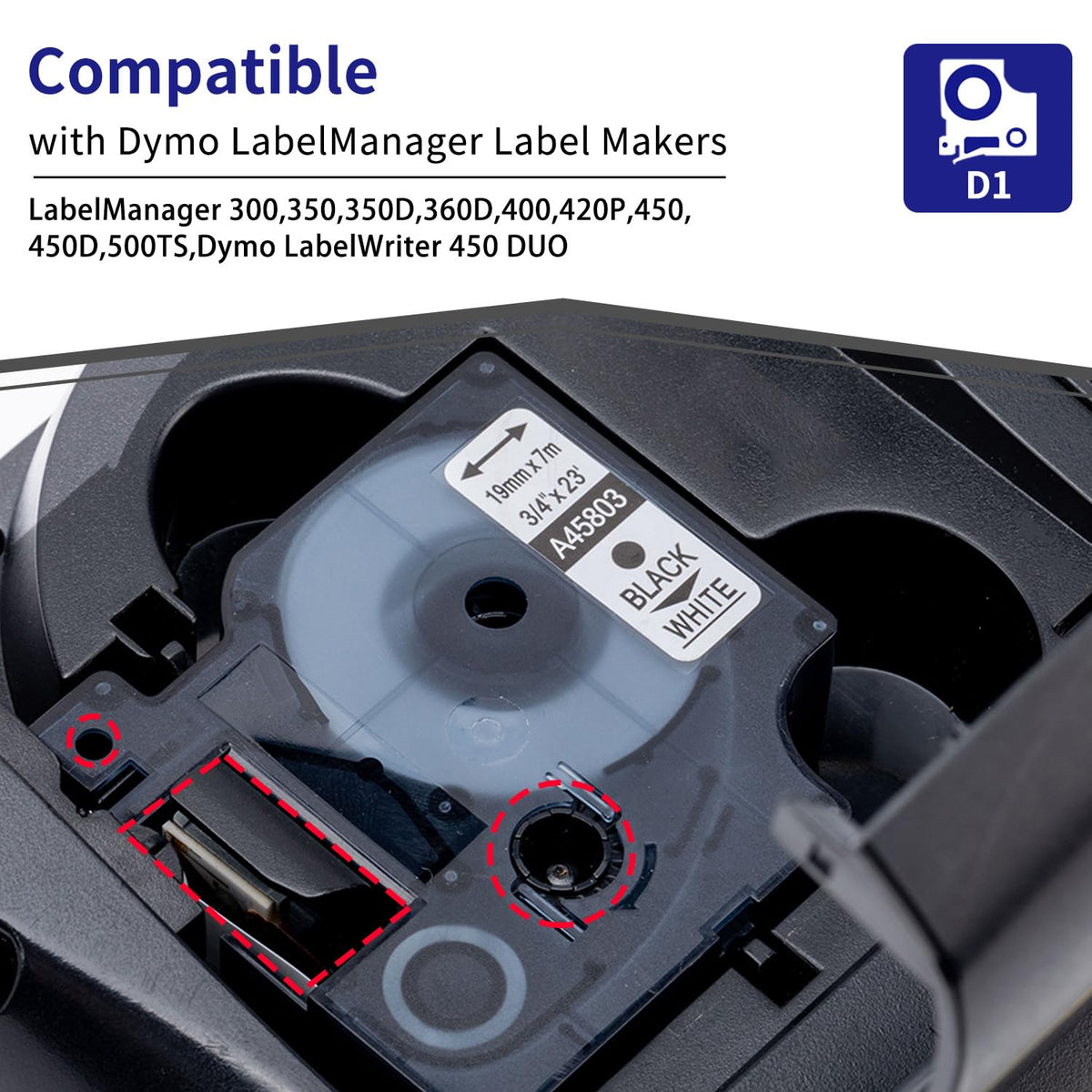 6Pk Compatible Dymo D1 Label Tape 19mm 45803 S0720830 Label Maker Refills