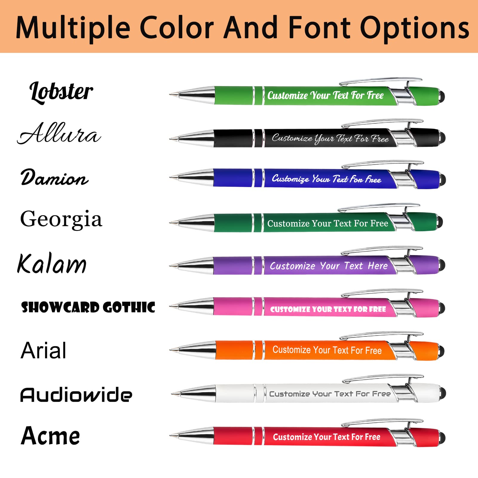 Max 500 Pcs Personalized Pens Bulk, Custom Pens with Free Engraving, Customized Stylus Tip