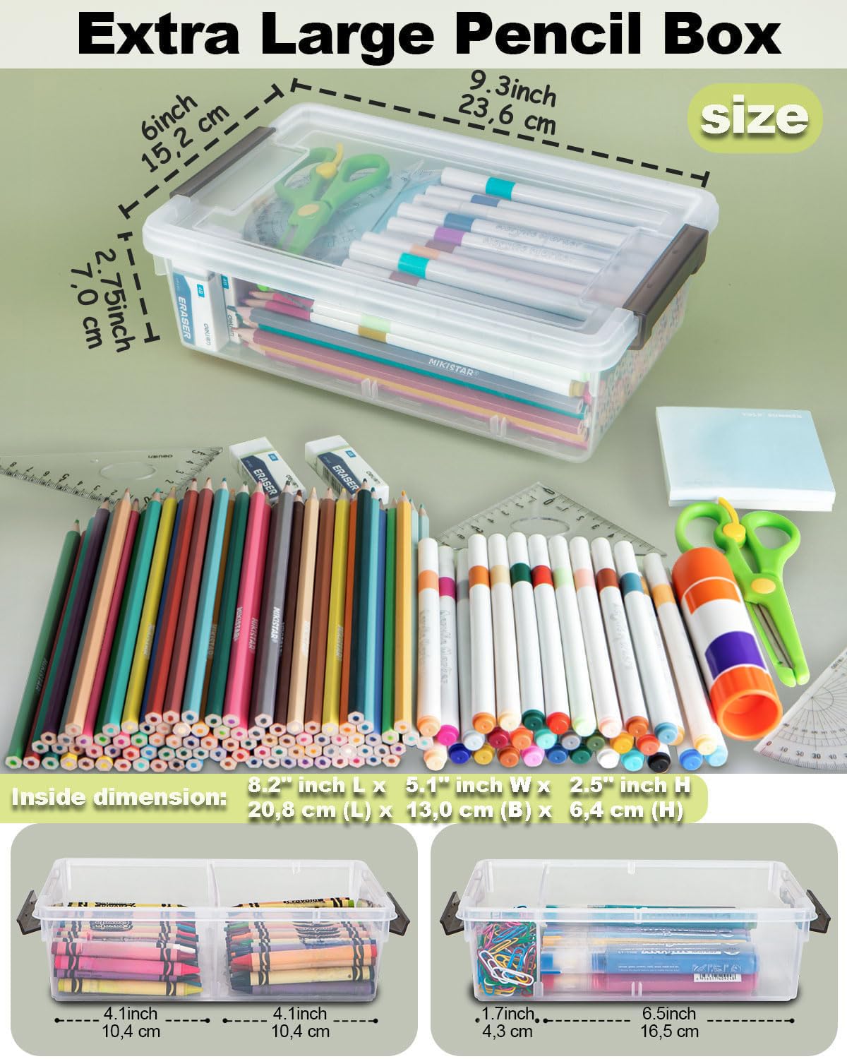 GEOPHIA 6 Pack Extra Large Pencil Box with Removable Divider, Thickened Pencil Case Bulk, Clear