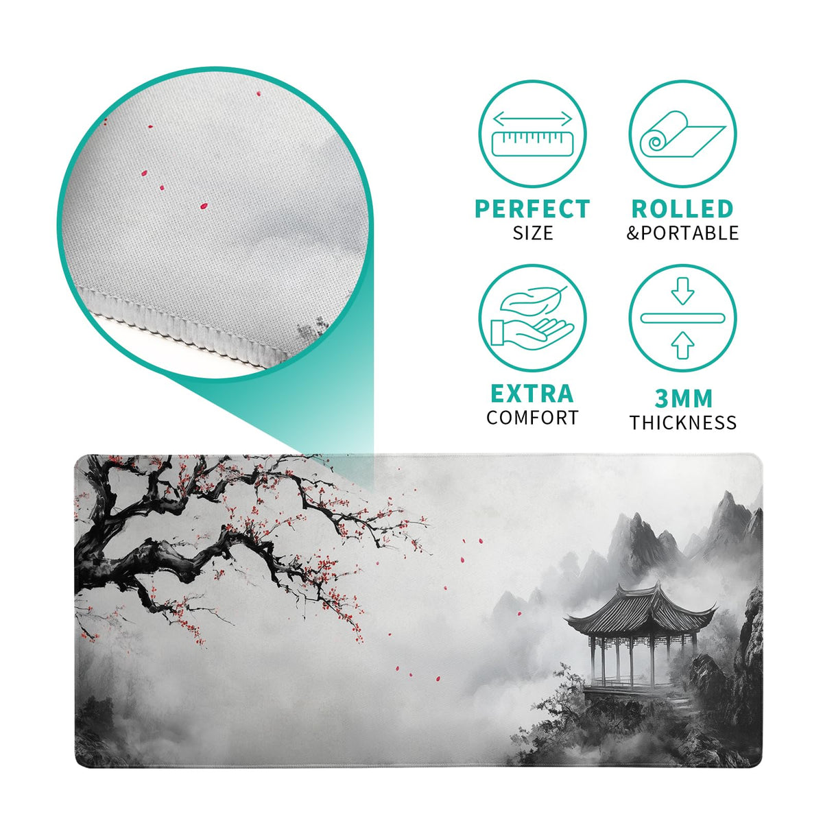 Watercolor Cherry Blossom Mouse Pad 31.5x11.8 Inch Full Desk Japanese Mousepad Large Non-Slip