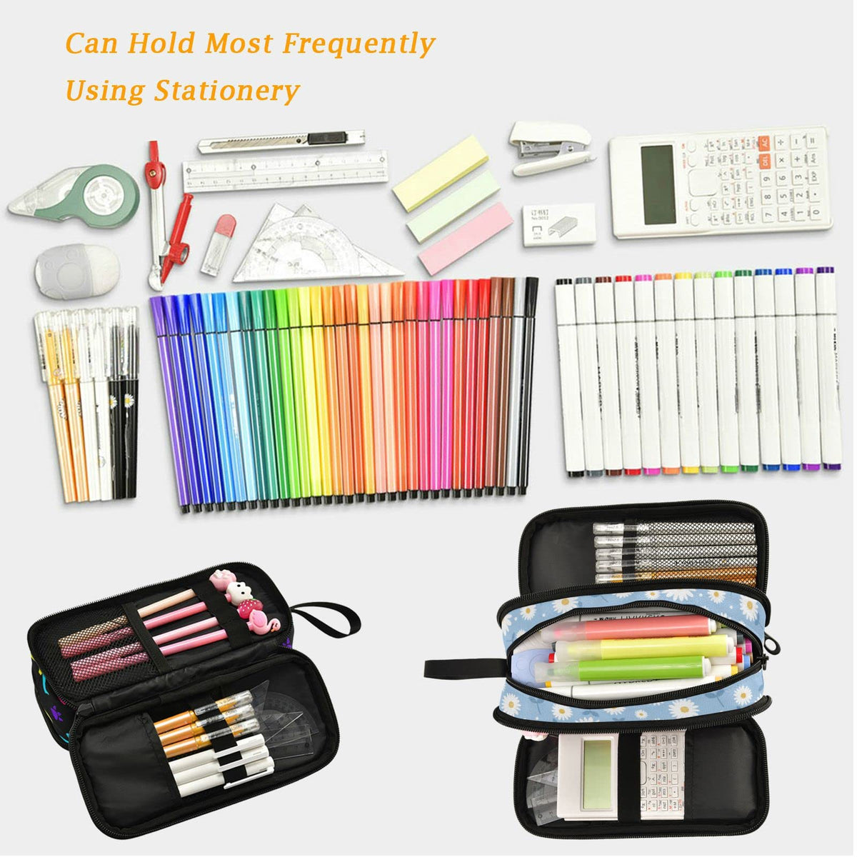 Fustylead Daisy Flower Pen Pencil Case with Zipper Makeup Pouch Cosmetics Bag Multi-Purpose Travel