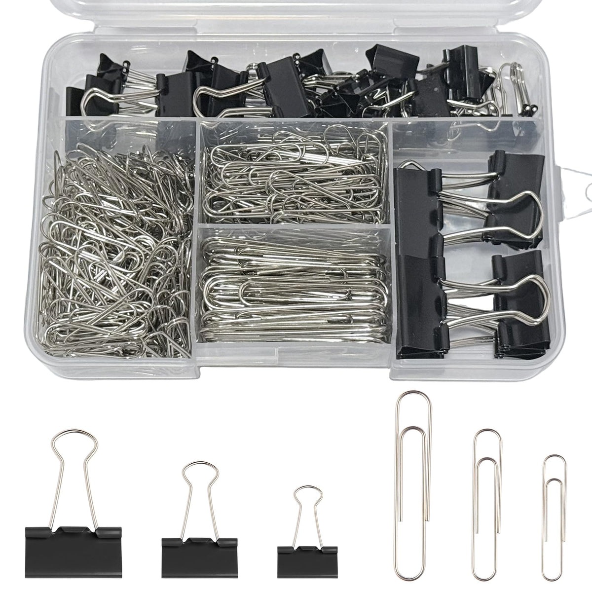 360PCS Black Assorted Size Paper Clips and Binder Clips, Paperclips Large Medium Small, Binder Clip