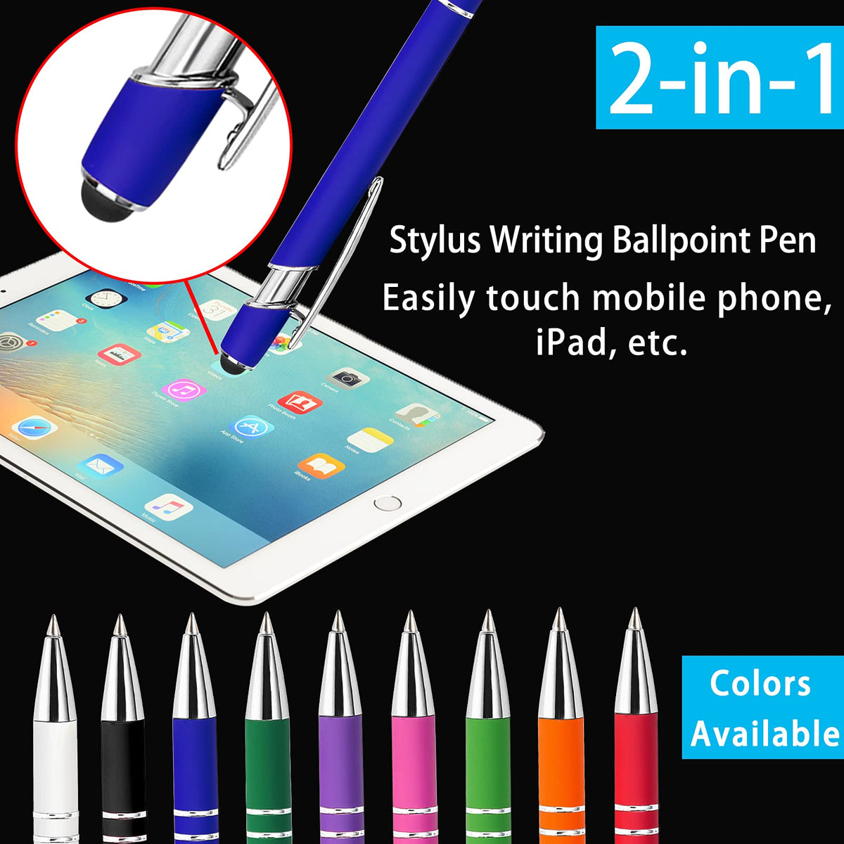 Personalized Pens Bulk with Stylus Tip 12 Pcs Custom Engraving Ballpoint Pens with Name Message