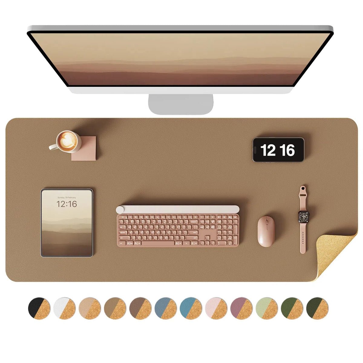 YSAGi Double-Sided Desk Pad, 35.4"x17"Leather Desk Mat, Eco Cork Desk Pad Protector,Large Mouse