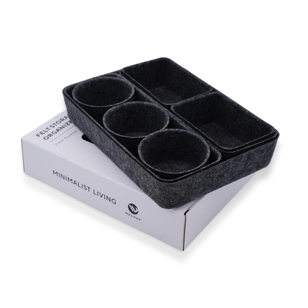 Welaxy office desk drawer organizer tray Storage Bin 8pc Sleek Carbon Box