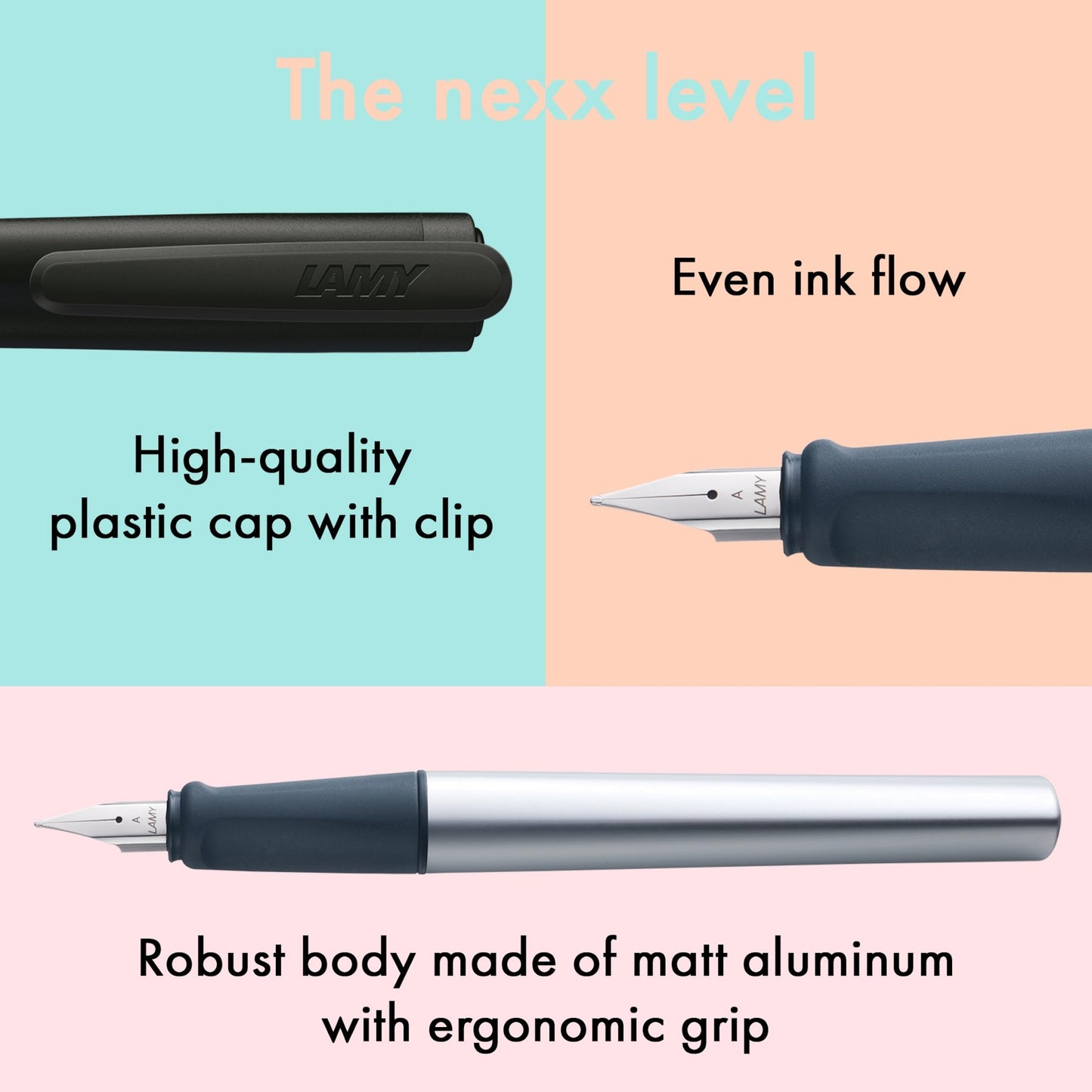 LAMY nexx black – Fountain Pen with slip-proof grip & polished steel nib in size A - triangular