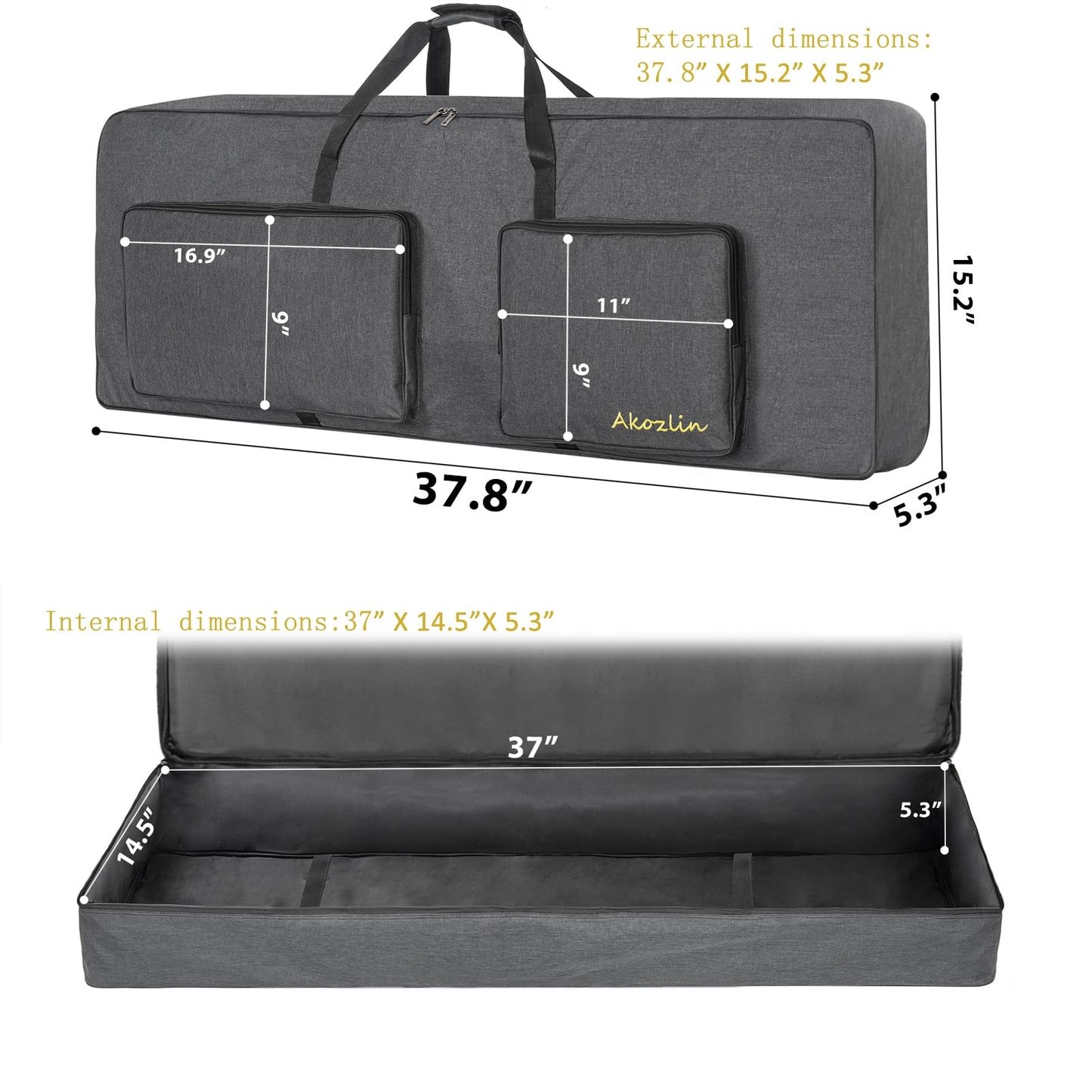 AKOZLIN 54-Key Keyboard Case L37"x W5.3"x H14.5"Full Padded Soft Gig Bag