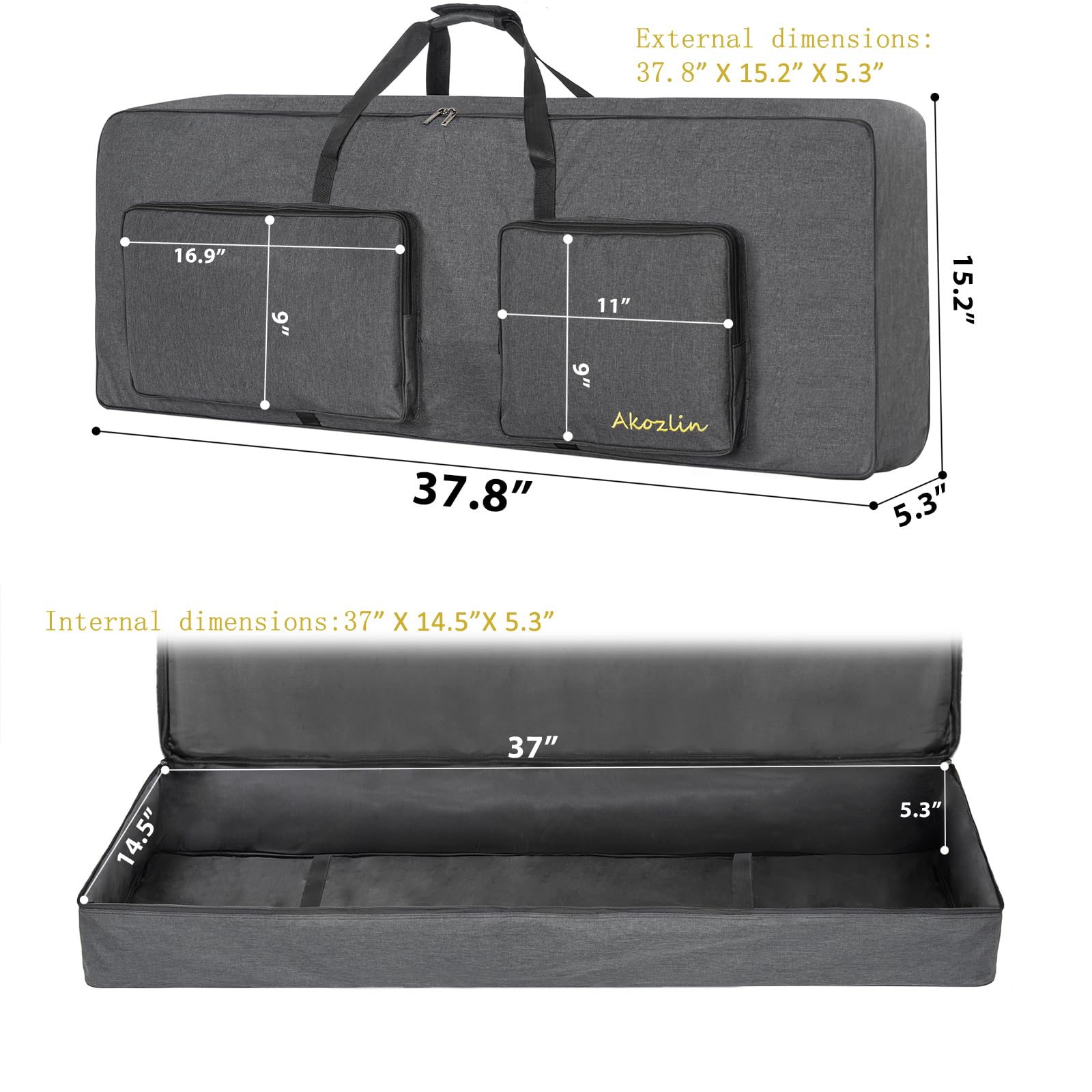 AKOZLIN 54-Key Keyboard Case L37"x W5.3"x H14.5"Full Padded Soft Gig Bag
