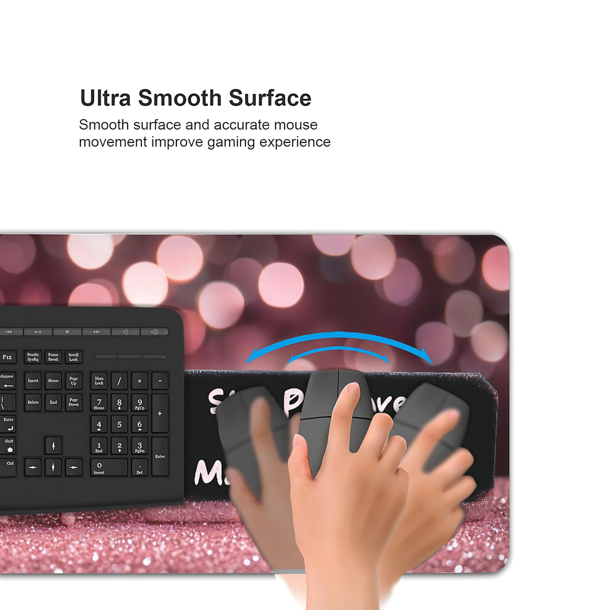 Cute Aesthetic Stay Positive Gaming Mouse Pad, Gold Pink Modern Desk Mat with Anti-Slip Base &