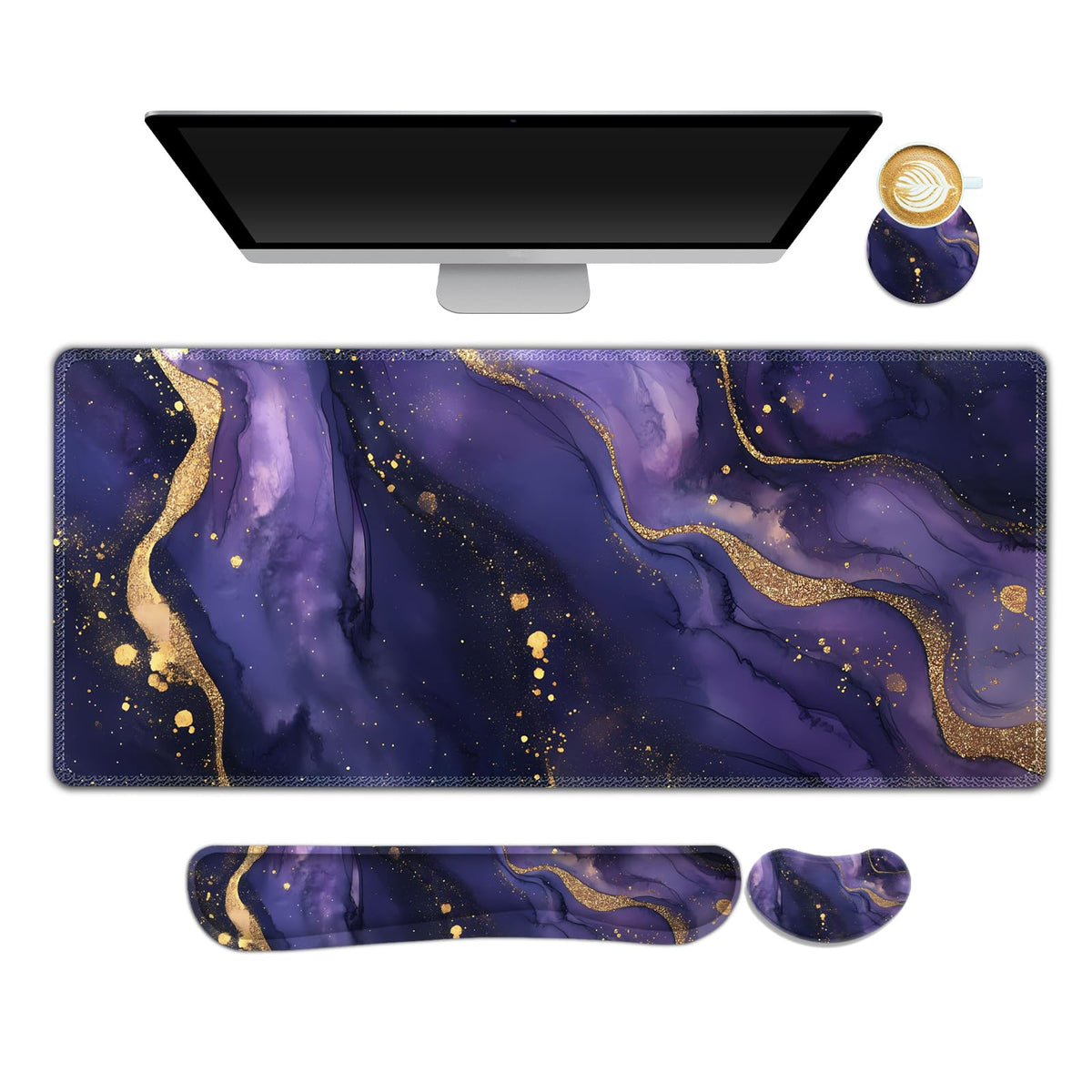 NXZGO Large Gaming Mouse Pad Set, 4 in1 Ergonomics Keyboard Desk Mat with Memory Foam Wrist Rest