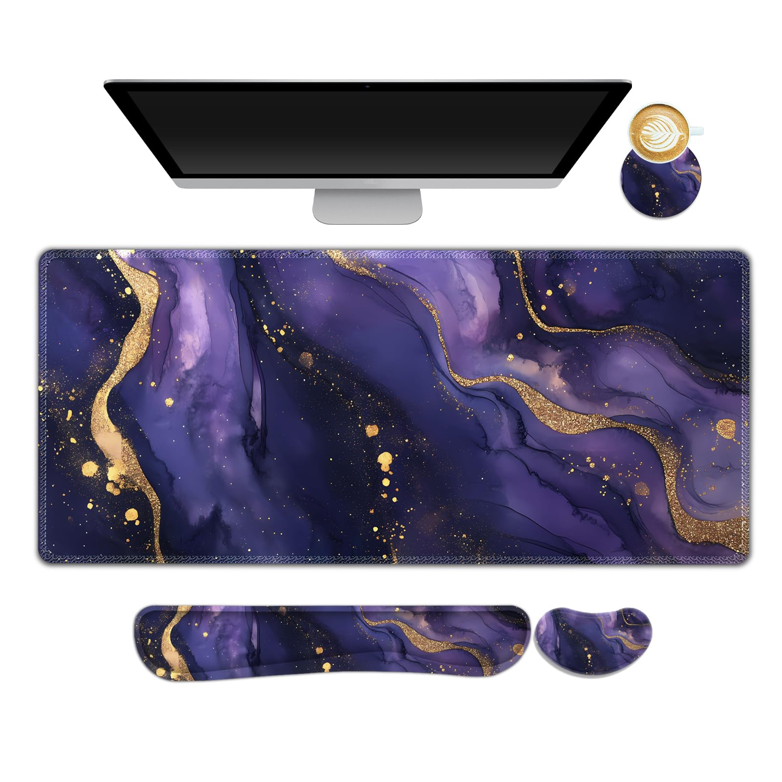 NXZGO Large Gaming Mouse Pad Set, 4 in1 Ergonomics Keyboard Desk Mat with Memory Foam Wrist Rest