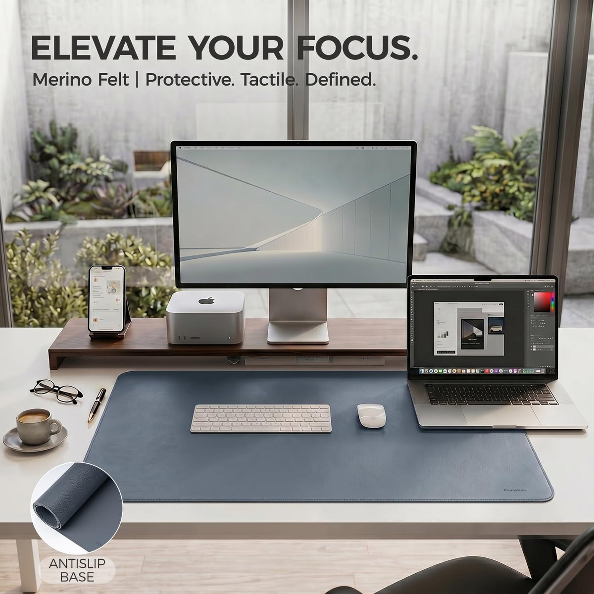 PROMATTOO Large Desk Pad Non-Slip Desk Mat Protector for Keyboard Mouse Waterproof Vegan Leather