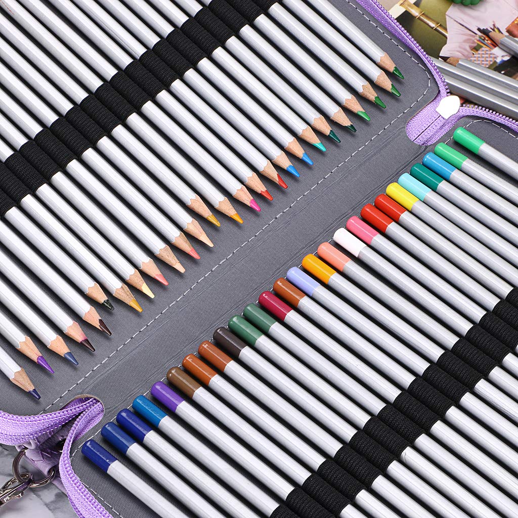 BTSKY 200 Slots Colored Pencil Organizer - Deluxe PU Leather Pencil Case