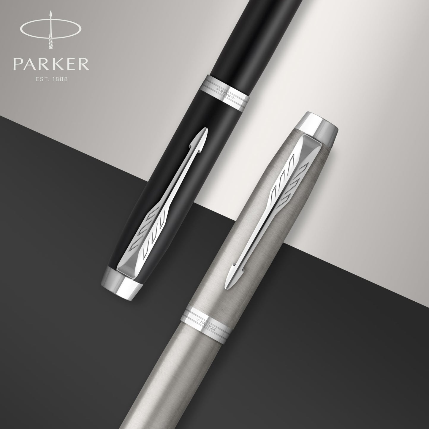 PARKER IM Fountain Pen | Stainless Steel with Chrome Trim | Fine Point with Blue Ink Cartridge |