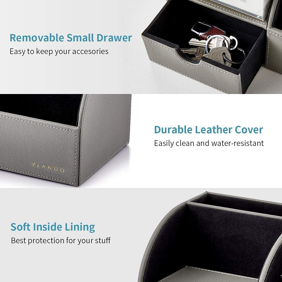 VLANDO Office Desk Organizer Leather Desktop Organizer Caddy with Drawer for Storing Desktop