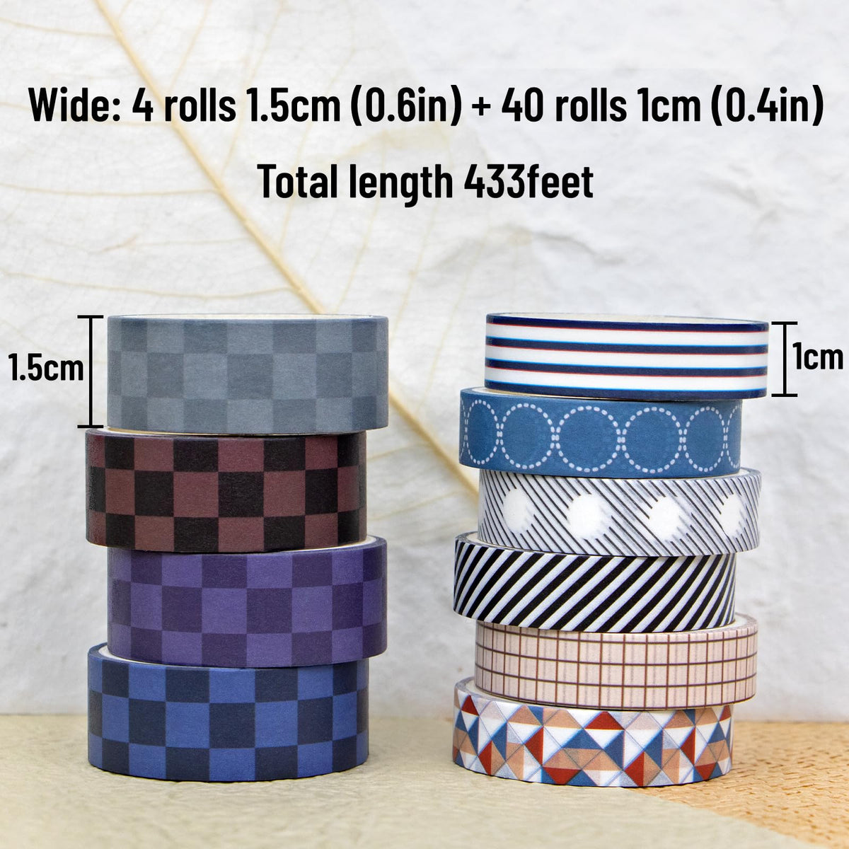 Ieebee 44 Rolls Minimalist Washi Tape Set for Journaling & Scrapbooking