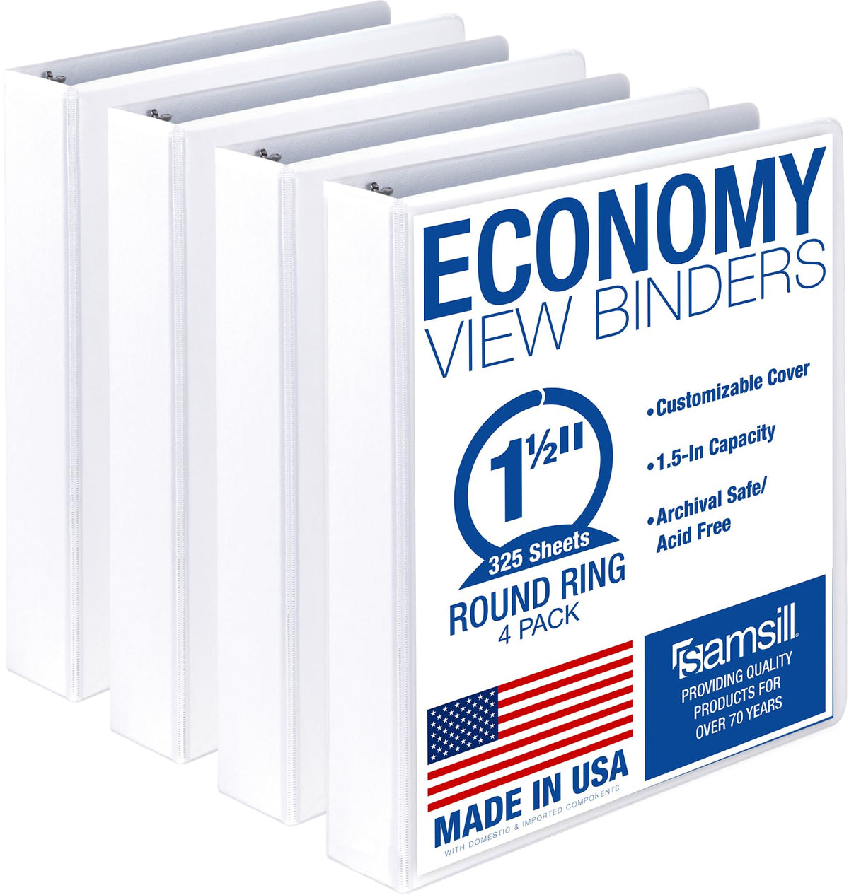Samsill 1.5 Inch 3 Ring Binders, Economy Round Ring, Clear View Cover, 325 Sheet Capacity - for