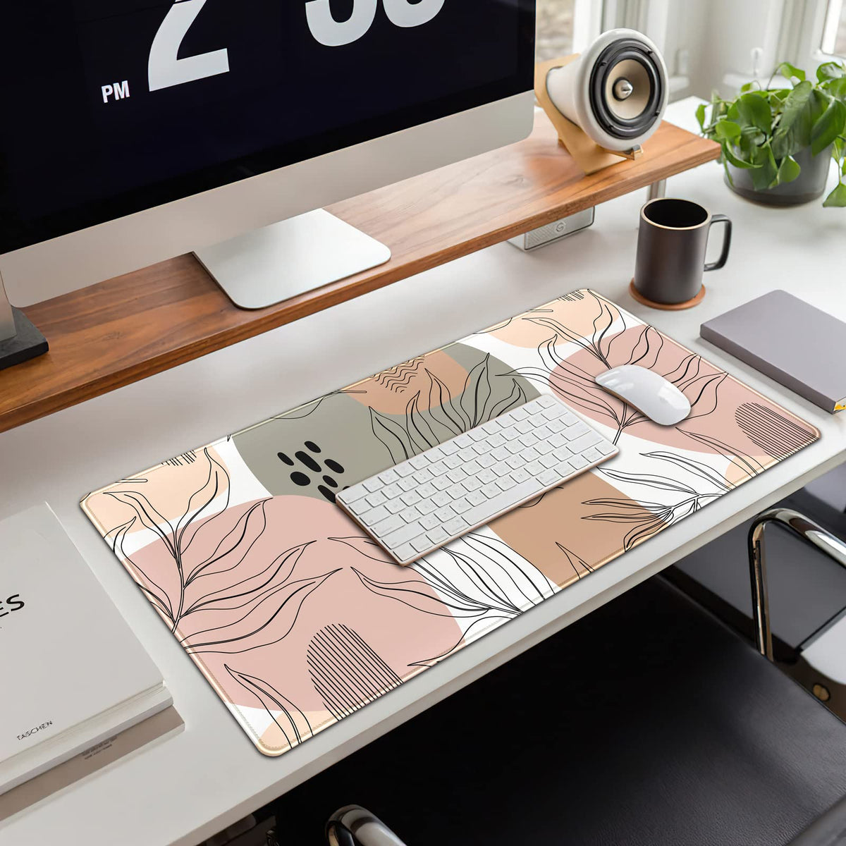 Boho Abstract Large Mouse Pad, Brown Grey Pink Aesthetic XL Mouse Pad, Gaming Mousepad XXL Long