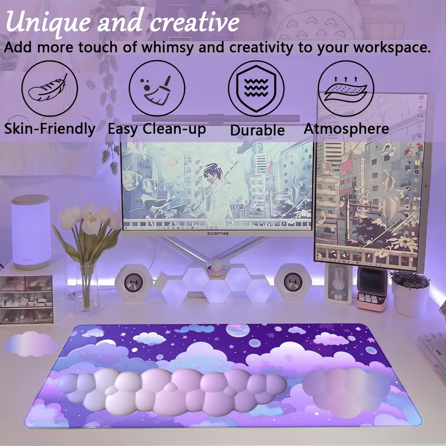 Purple Cloud Mouse Pad Cloud Keyboard Wrist Rest for Computer Keyboard Extended Large Desk Mat Pad