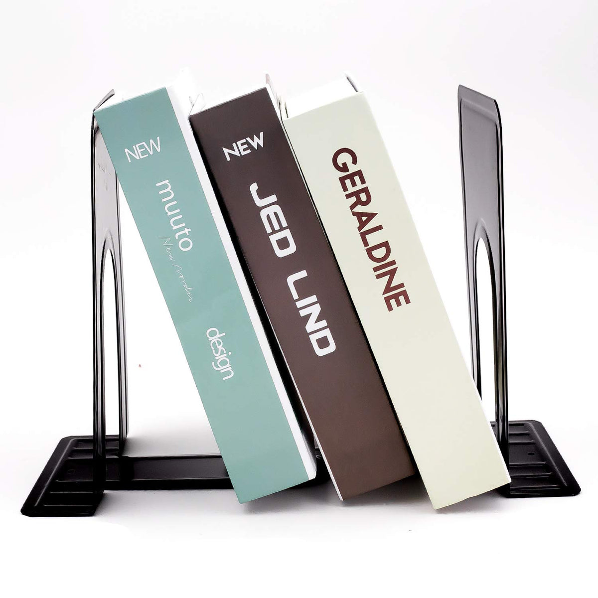 KINJOEK 4 Pairs/8 PCS Heavy Duty Bookends, 8.3x6.5x5.1 Inch Anti Slip Metal Book Ends for Books