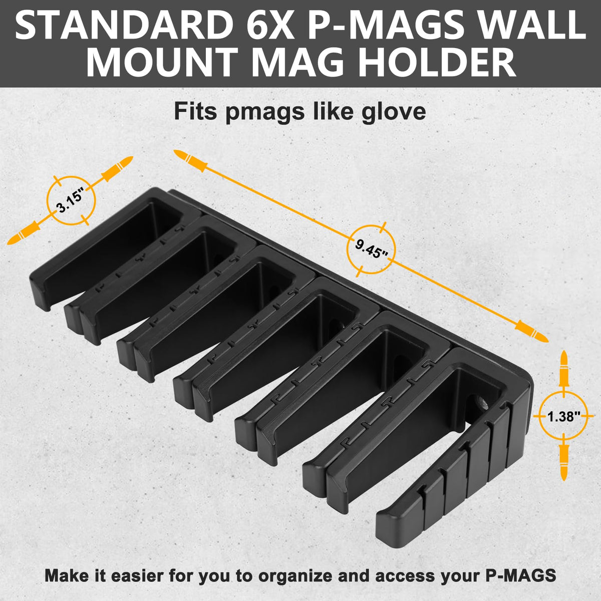 Adoreal Magnetic ABS 6 Standard AR Rack Wall Mount, AR Mag Holder for 5.56 .223 Magazines, Wall