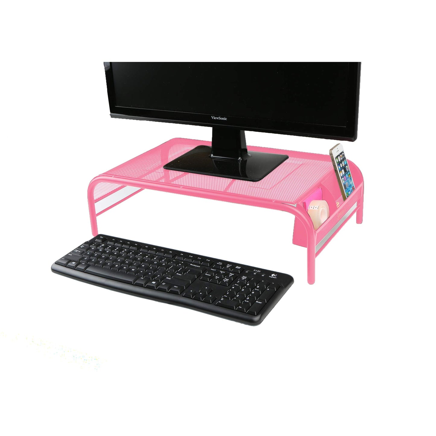 Mind Reader Monitor Stand, Ventilated Laptop Riser, Desktop Organizer, Side Storage, Metal Mesh