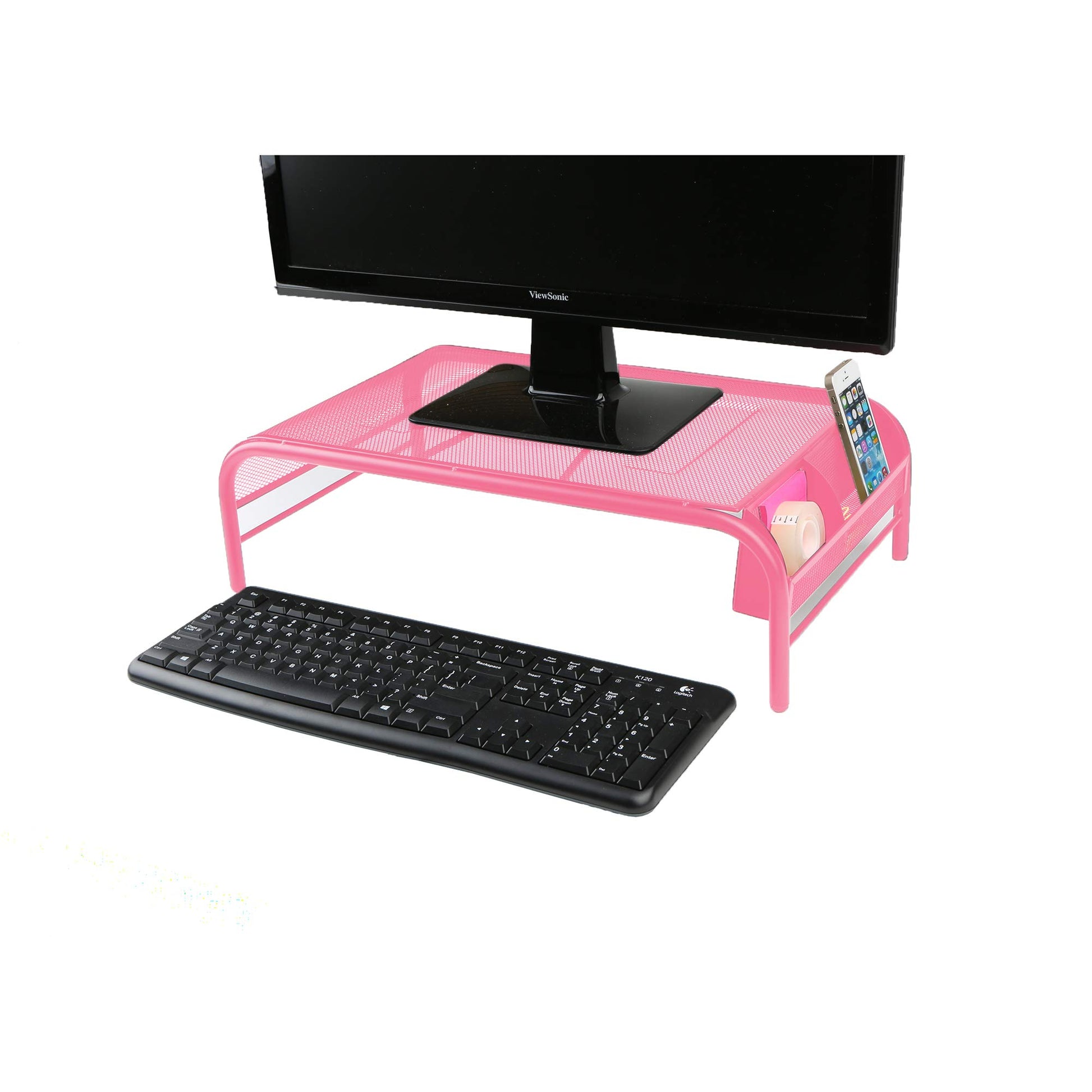Mind Reader Monitor Stand, Ventilated Laptop Riser, Desktop Organizer, Side Storage, Metal Mesh