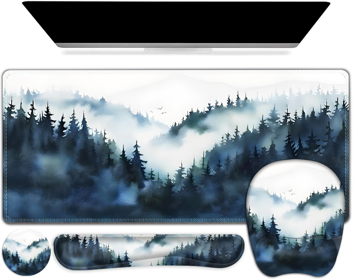 Large Mouse Pad, Keyboard Wrist Rest Set, Ergonomic Mouse Pad with Wrist Support, Desk Mat with