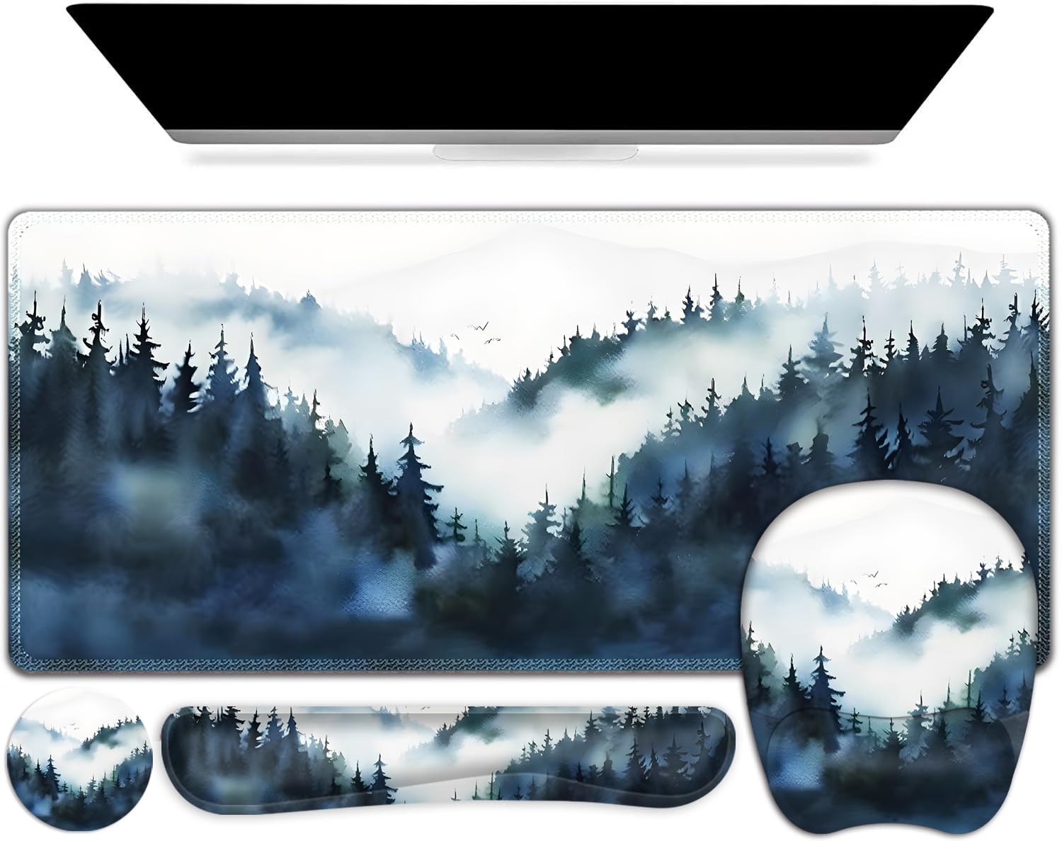 Large Mouse Pad, Keyboard Wrist Rest Set, Ergonomic Mouse Pad with Wrist Support, Desk Mat with