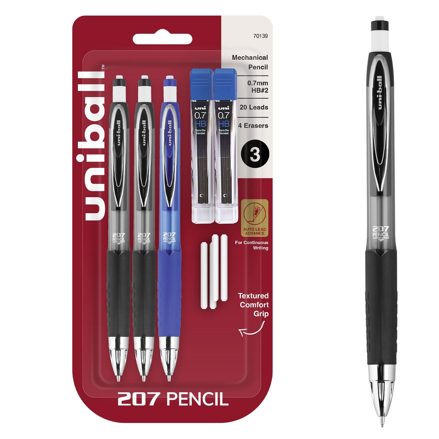uniball 207 Mechanical Pencil Starter Kit, 0.7mm, HB #2, Assorted Barrels, 3 Pack