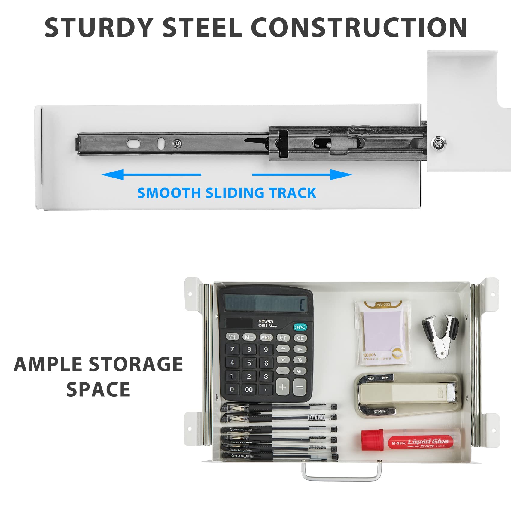GOME Under Desk Pull-Out Drawer - Storage Organizer Office Mounted, Easy Slide-Out Pencil Drawer
