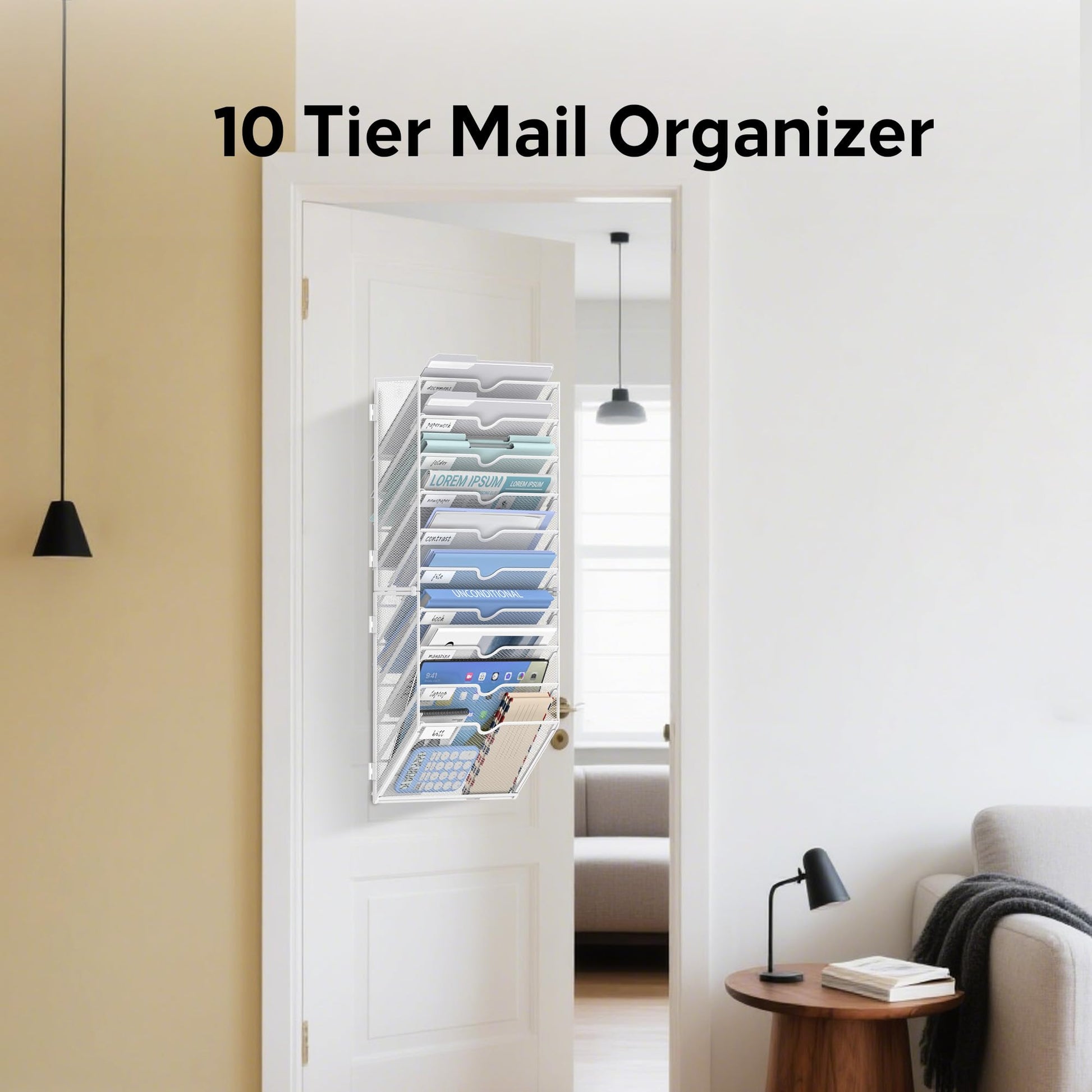 JMHUD 10-Tier Wall File Organizer and Hanging File Organizer, White
