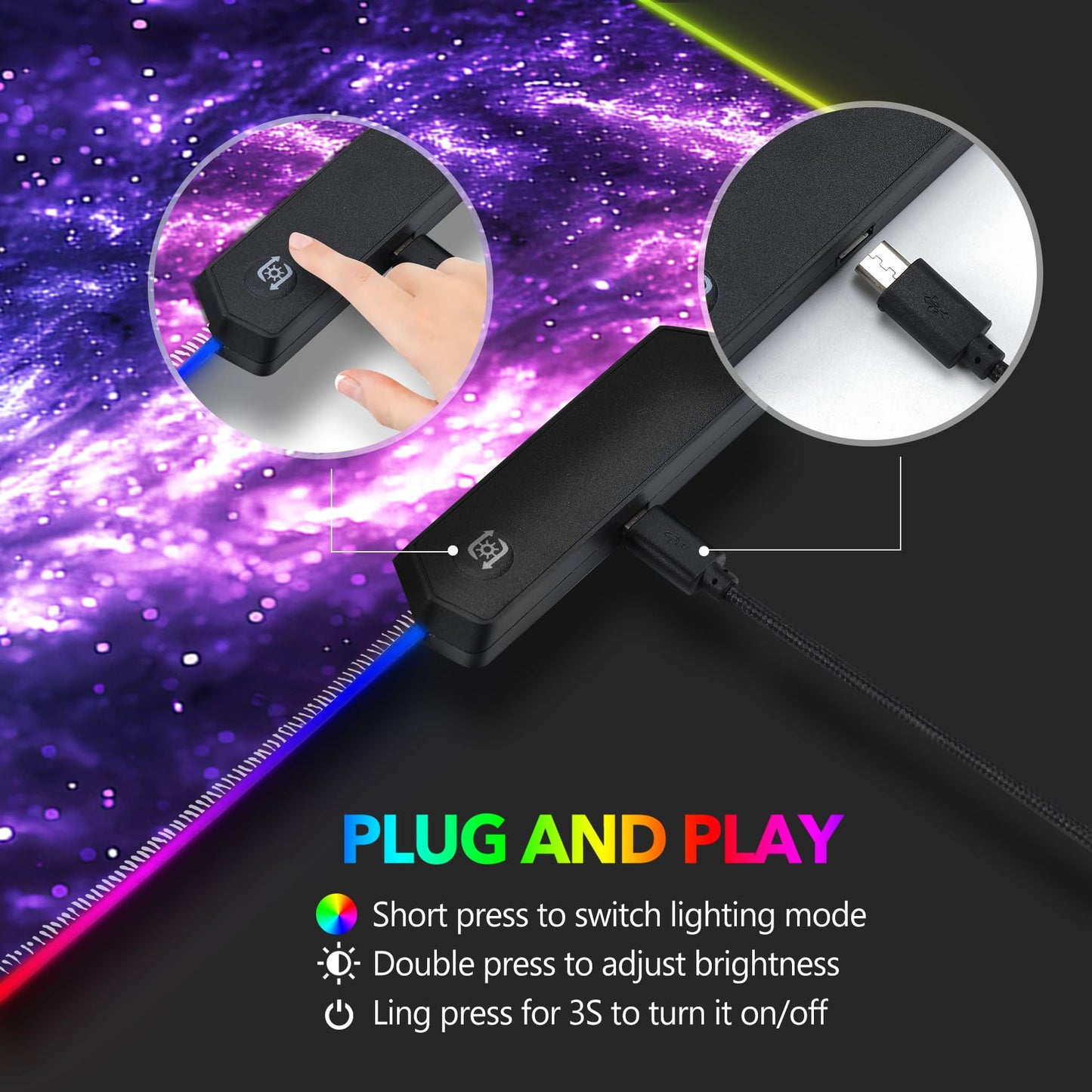 AIMSA RGB Mouse Pad LED Gaming Mouse Pad with 14 Lights Modes, Non-Slip Rubber Base Computer Carpet