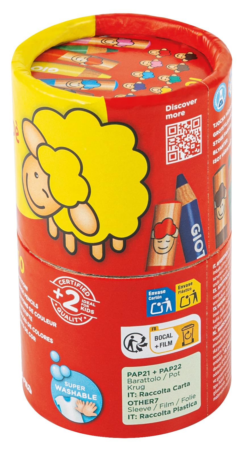 GIOTTO be-bè Large Colouring Pencils Set, 10 Assorted Colours, Super Washable, Suitable for Ages