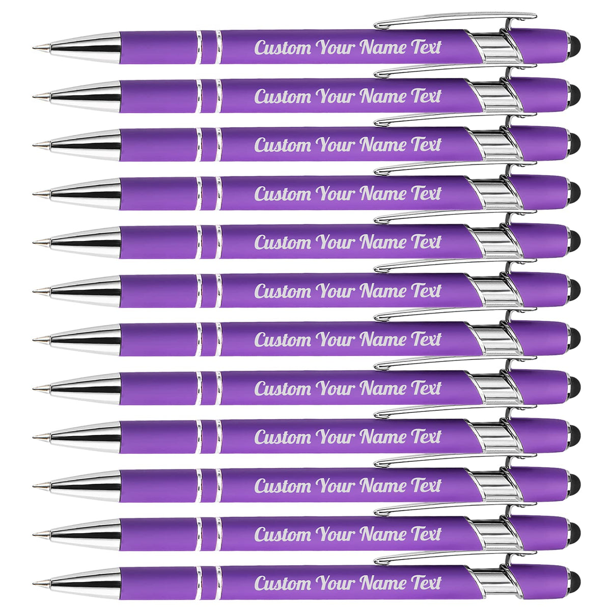12PCS Personalized Pens Bulk with Name Free Engraving,Custom Ballpoint Pens with Stylus,Engraved