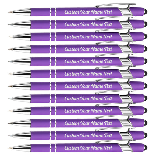 12PCS Personalized Pens Bulk with Name Free Engraving,Custom Ballpoint Pens with Stylus,Engraved