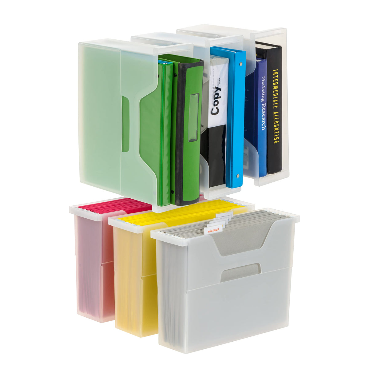 IRIS USA 6-Pack Small Desktop File Box with Open Lid, Clear