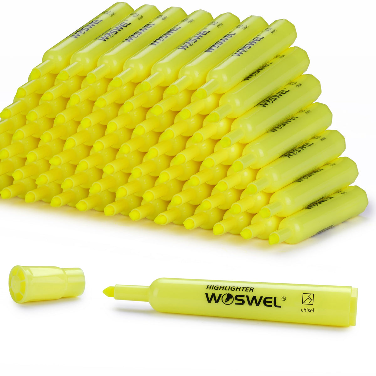 WOSWEL Highlighters Bulk, 72 Pack Tank Style Highlighters Set, Fluorescent Yellow, Chisel Tip