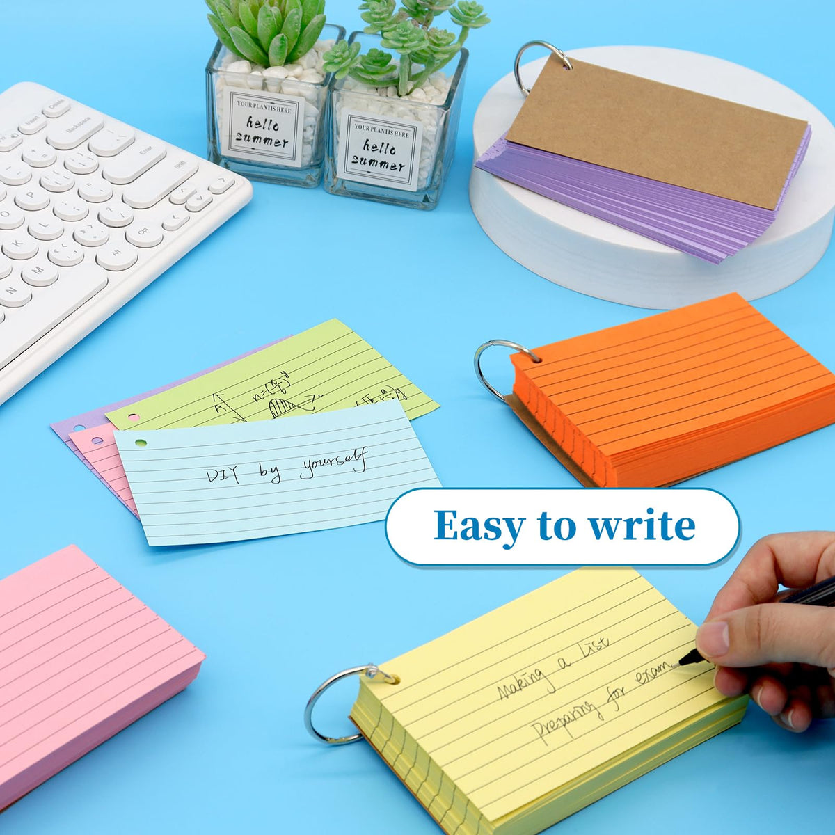 Lovppy 600PCS Index Cards,3x5 Inches Colored Flash Cards with Ring, Punched Lined Flashcards Ruled