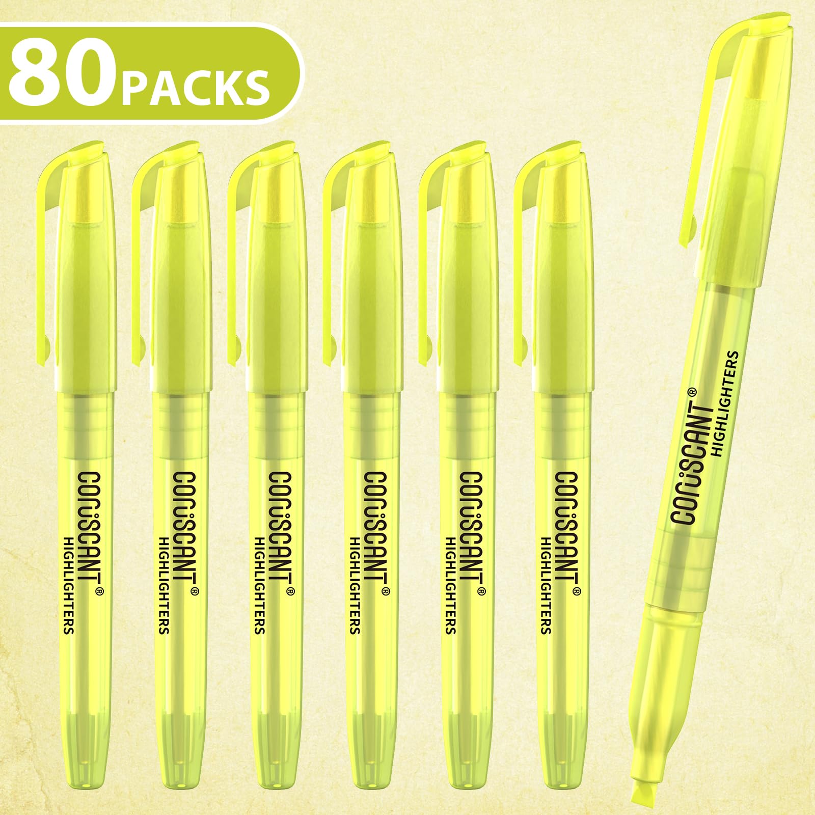 coruscant 80 packs of highlighters, yellow highlighter, wide chisel tip marking, quick drying, bulk