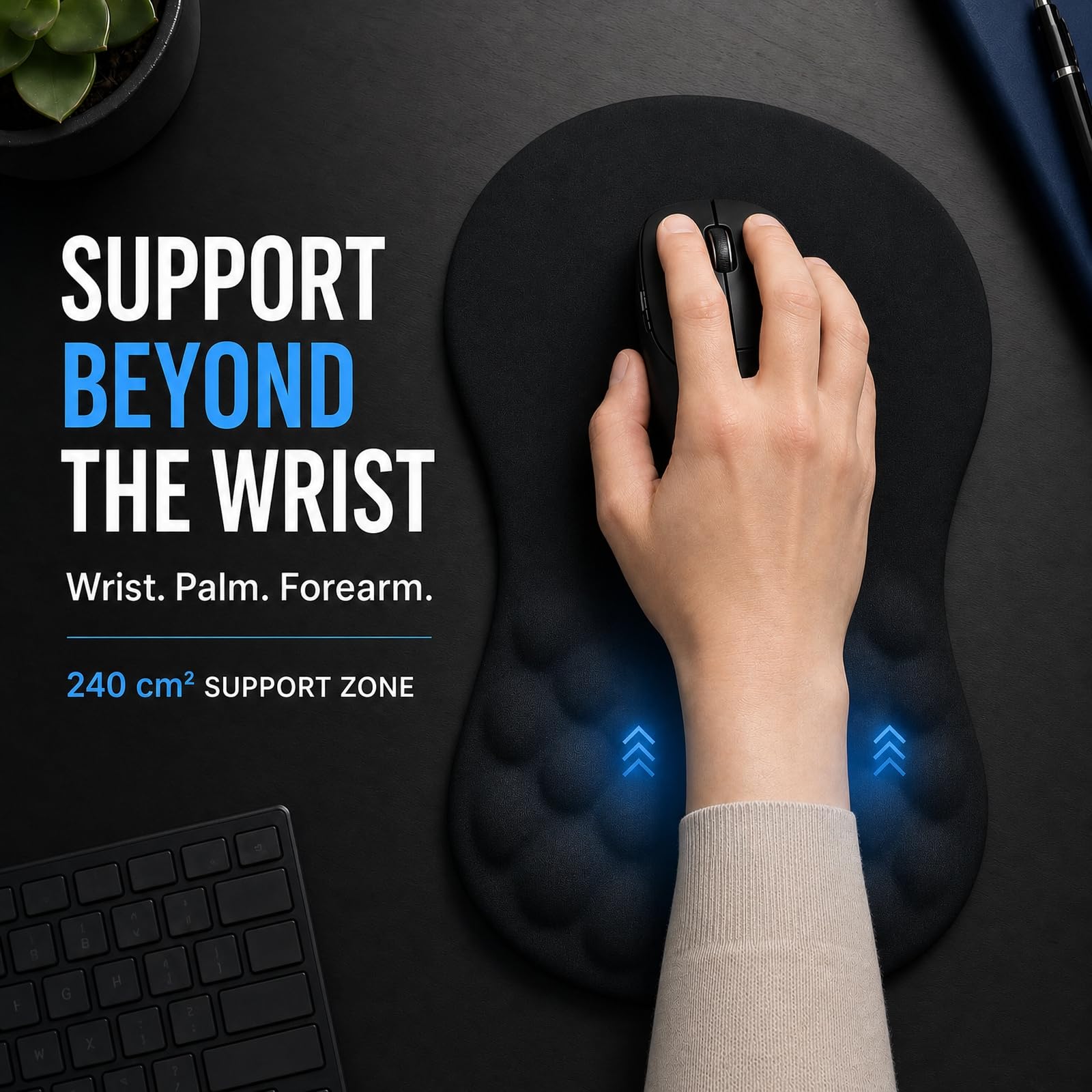 Zylentix Ergonomic Mouse Pad with Wrist Rest, Large 12x8 inch, Black