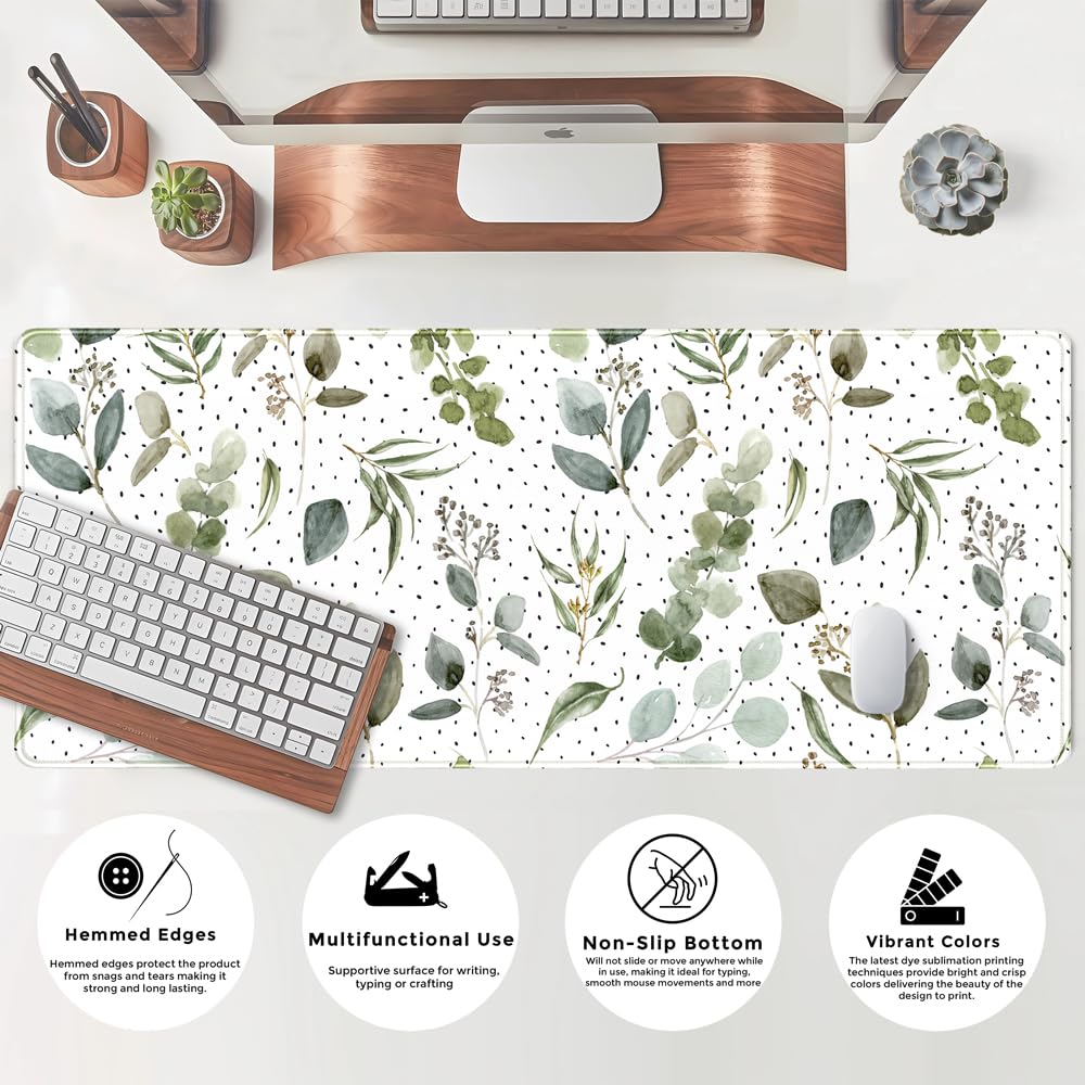 Green Mouse Pad Boho Desk Mat,Speckled Textured Greens Cool Aesthetical Mouse Pad Desk Accessories