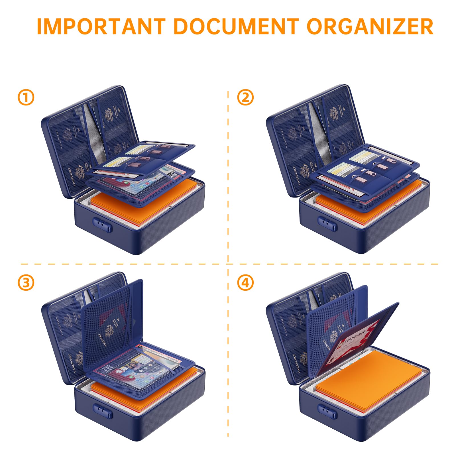 DocSafe 5200°F Fireproof Document Organizer Box with Lock, Blue (Soft)